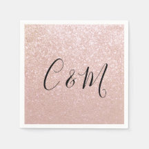 Elegante Monogram Rose Gold Glitzer Wedding Napkin