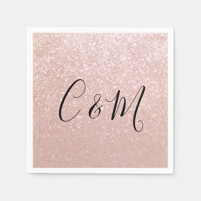 Elegante Monogram Rose Gold Glitzer Wedding Napkin Serviette (Vorderseite)
