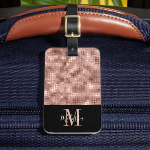 Elegante Monogram Rose Gold Sequin Gepäckanhänger