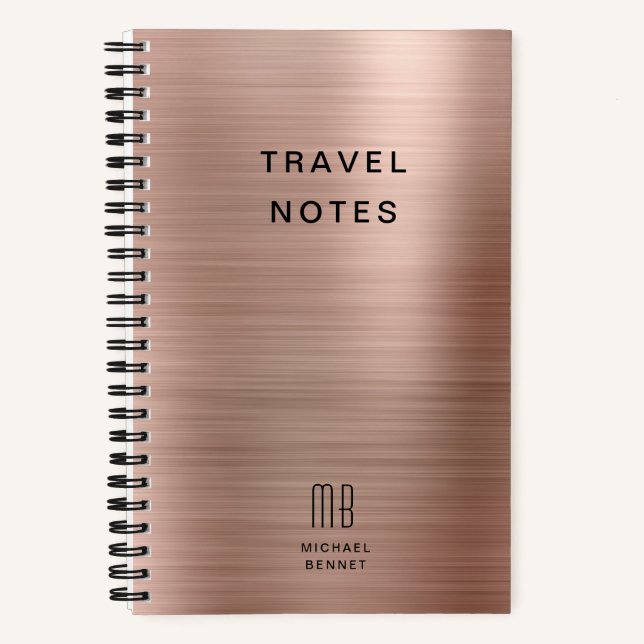 Elegante Monogram Rose Gold Travel Notizbuch (Vorderseite)