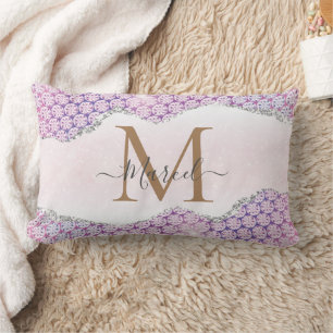 Elegante Monogram Rose Rosa Glitzer Kissen Kissen
