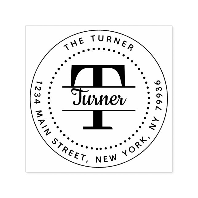 Elegante Monogram Round-Rücksendeadresse Permastempel (Design)