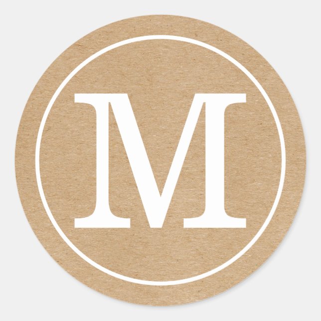 Elegante Monogram Rustic Kraft Runder Aufkleber (Vorderseite)