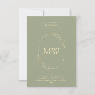 Elegante Monogram Sage Gold Boho Wedding Einladung