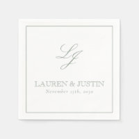 Elegante Monogram Sage Green Simple Script Wedding
