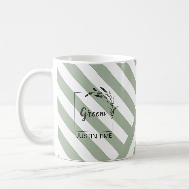 Elegante Monogram Sage Green Striping Tasse (Links)