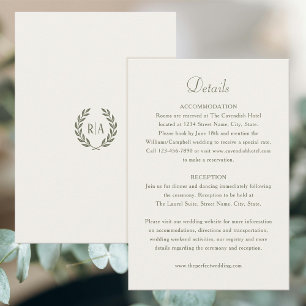 Elegante Monogram Sage Green Wedding Begleitkarte