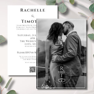 Elegante Monogram Schwarz-weiß 1 Foto Hochzeit Einladung