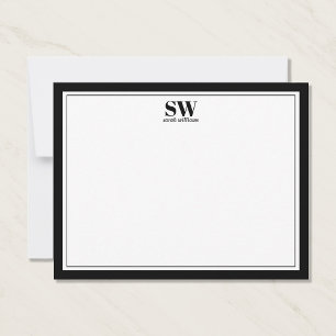Elegante Monogram Schwarz-weiß Border Minimalistis Mitteilungskarte