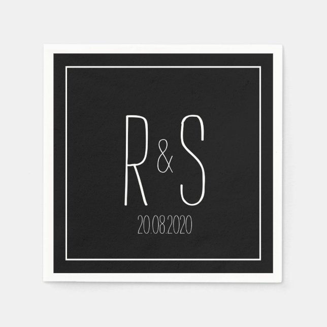 Elegante Monogram Schwarz-weiß Wedding Party Serviette (Vorderseite)
