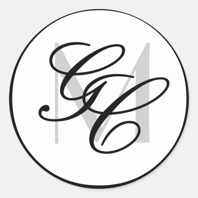 Elegante Monogram Schwarz-weiß Wedding Sticker (Vorderseite)