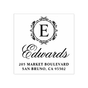 Elegante Monogram Script Family Name Rücksendeadre Gummistempel
