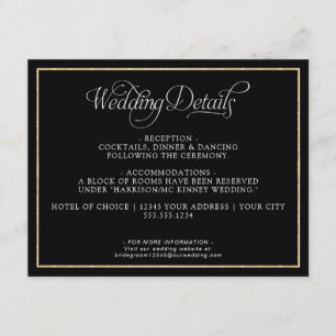 Elegante Monogram Script Gold Black Wedding Detail Begleitkarte