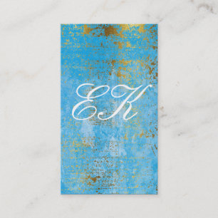 Elegante Monogram Script Gold Grunge Blue Texture Visitenkarte