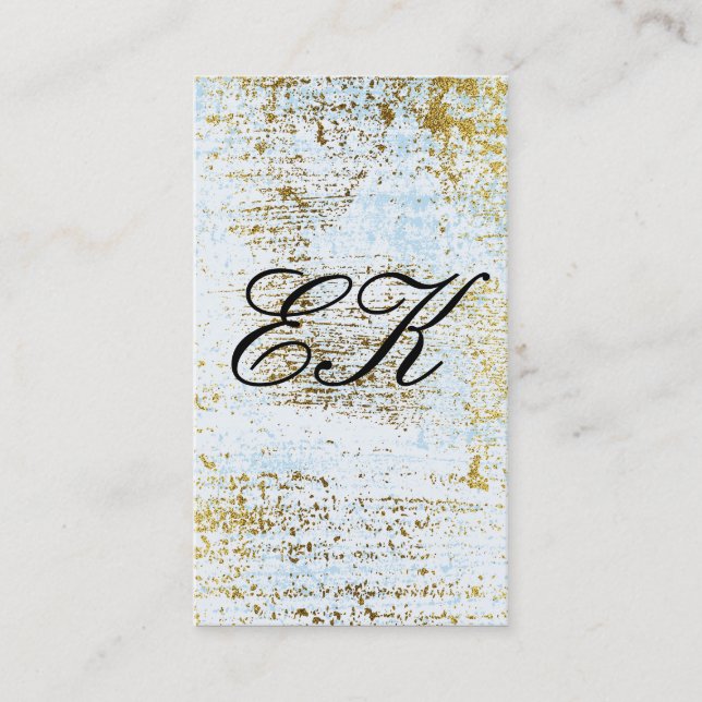 Elegante Monogram Script Gold Grunge Blue Texture Visitenkarte (Vorderseite)
