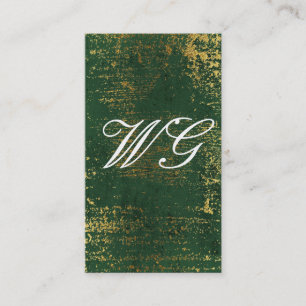 Elegante Monogram Script Gold Grunge Green Texture Visitenkarte