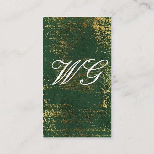 Elegante Monogram Script Gold Grunge Green Texture Visitenkarte (Vorderseite)