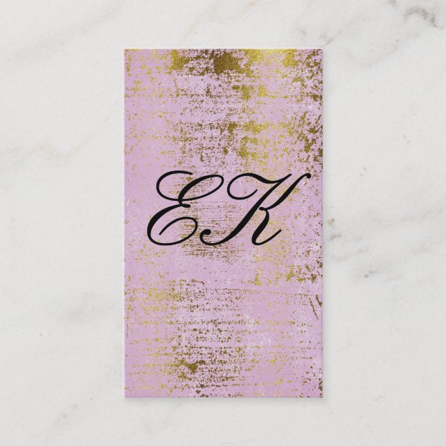Elegante Monogram Script Gold Grunge Pink Visitenkarte (Vorderseite)