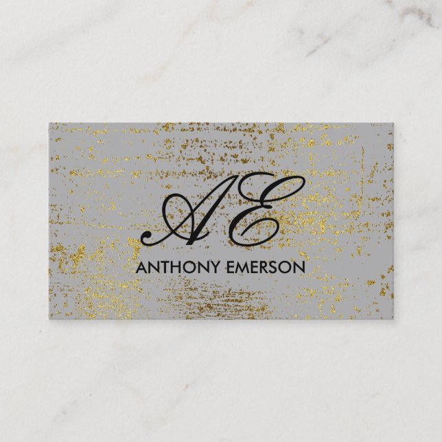 Elegante Monogram Script Gold Grunge Visitenkarte (Vorderseite)