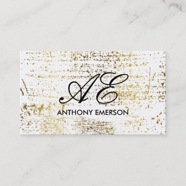 Elegante Monogram Script Gold Grunge Visitenkarte (Vorderseite)