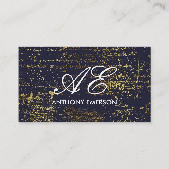Elegante Monogram Script Gold Grunge Visitenkarte (Vorderseite)