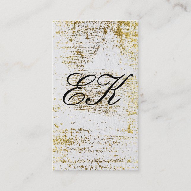 Elegante Monogram Script Gold Grunge White Texture Visitenkarte (Vorderseite)