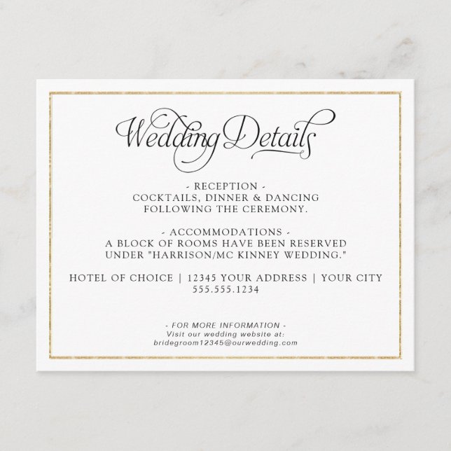 Elegante Monogram Script Gold Wedding Details Begleitkarte (Vorderseite)