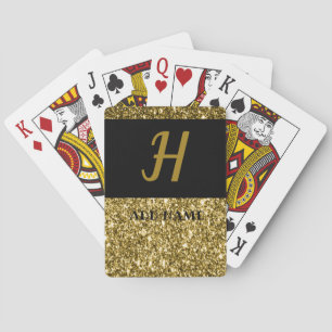 Elegante Monogram Script Modern Black Gold simple Spielkarten