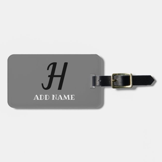 Elegante Monogram Script Moderner Grauer Name Gepäckanhänger (Vorderseite horizontal)