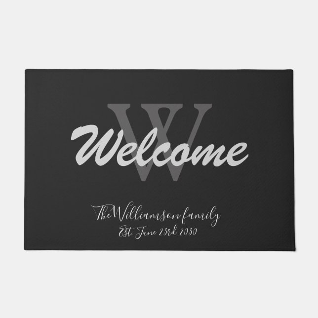 Elegante Monogram Script Name Chic Wedding Willkom Fußmatte (Vorderseite)