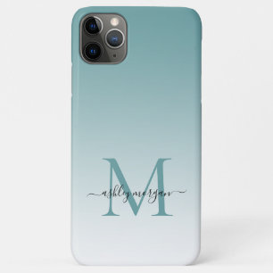 Elegante Monogram Script Name Dusty Turquoise Ombr Case-Mate iPhone Hülle