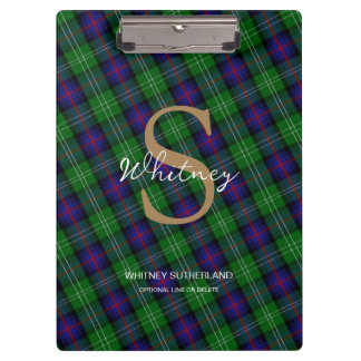 Elegante Monogram Script Name Sutherland Tartan Klemmbrett