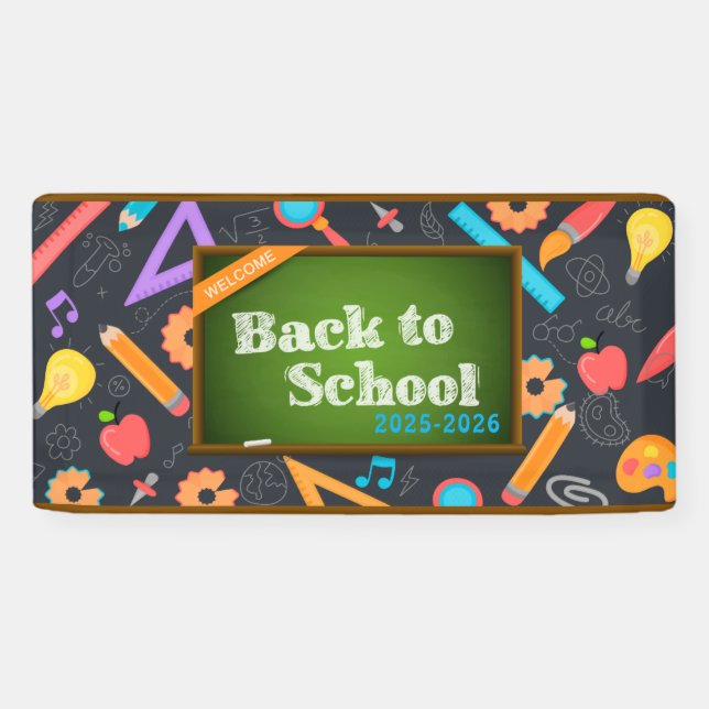 Elegante Monogram Script Office School Banner (Horizontal)