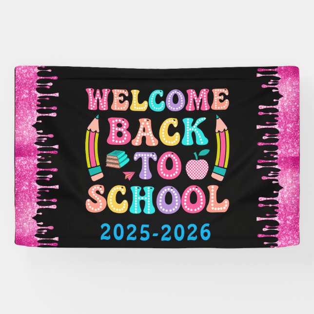 Elegante Monogram Script Office School Banner (Horizontal)