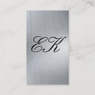 Elegante Monogram Script Silve Metal Shine Texture Visitenkarte