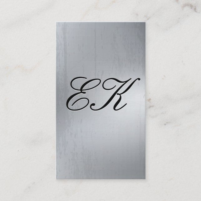 Elegante Monogram Script Silve Metal Shine Texture Visitenkarte (Vorderseite)
