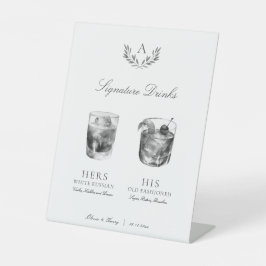Elegante Monogram Signature Drinks Wedding Sockelschild