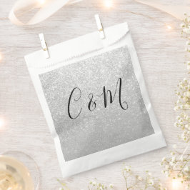 Elegante Monogram Silver Glitzer Wedding Geschenktütchen