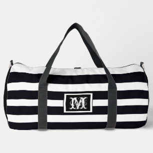 Elegante Monogram Simple Chic B & W Striping Duffle Bag