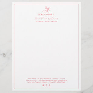 Elegante Monogram Social Media Peach Pink Border Briefbogen
