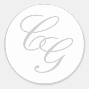 Elegante Monogram Soft Gray & White Wedding Sticke Runder Aufkleber