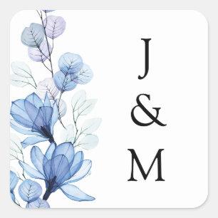 Elegante Monogram-Staubblumen-Hochzeit Quadratischer Aufkleber