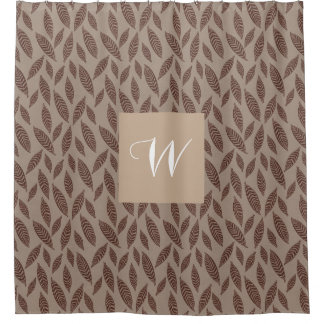 Elegante Monogram Tan & Cream Block Print Blätter Duschvorhang