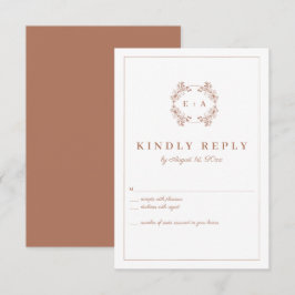 Elegante Monogram Terracota Wedding RSVP Card Begleitkarte