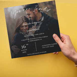 Elegante Monogram Two Foto Text Overlay Hochzeit