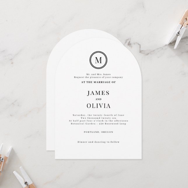 Elegante Monogram Typografy Wedding Einladung (Vorderseite/Rückseite Beispiel)