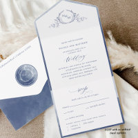 Elegante Monogram und Navy Blue Watercolor Hochzei