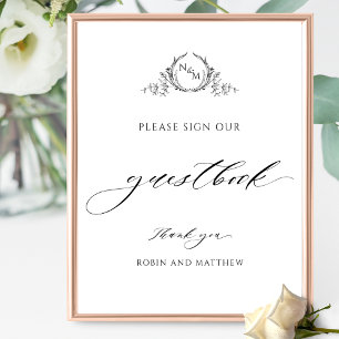 Elegante Monogram und Script Wedding Gästebuchsign Poster