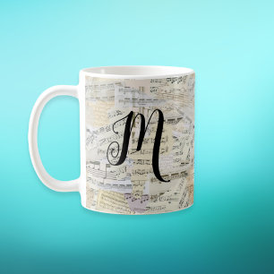Elegante Monogram Vintag Sheet Music Kaffeetasse