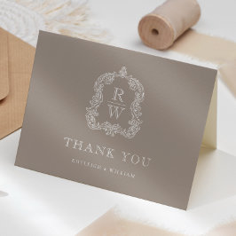 Elegante Monogram Wappen Taupe Wedding Dankeskarte
